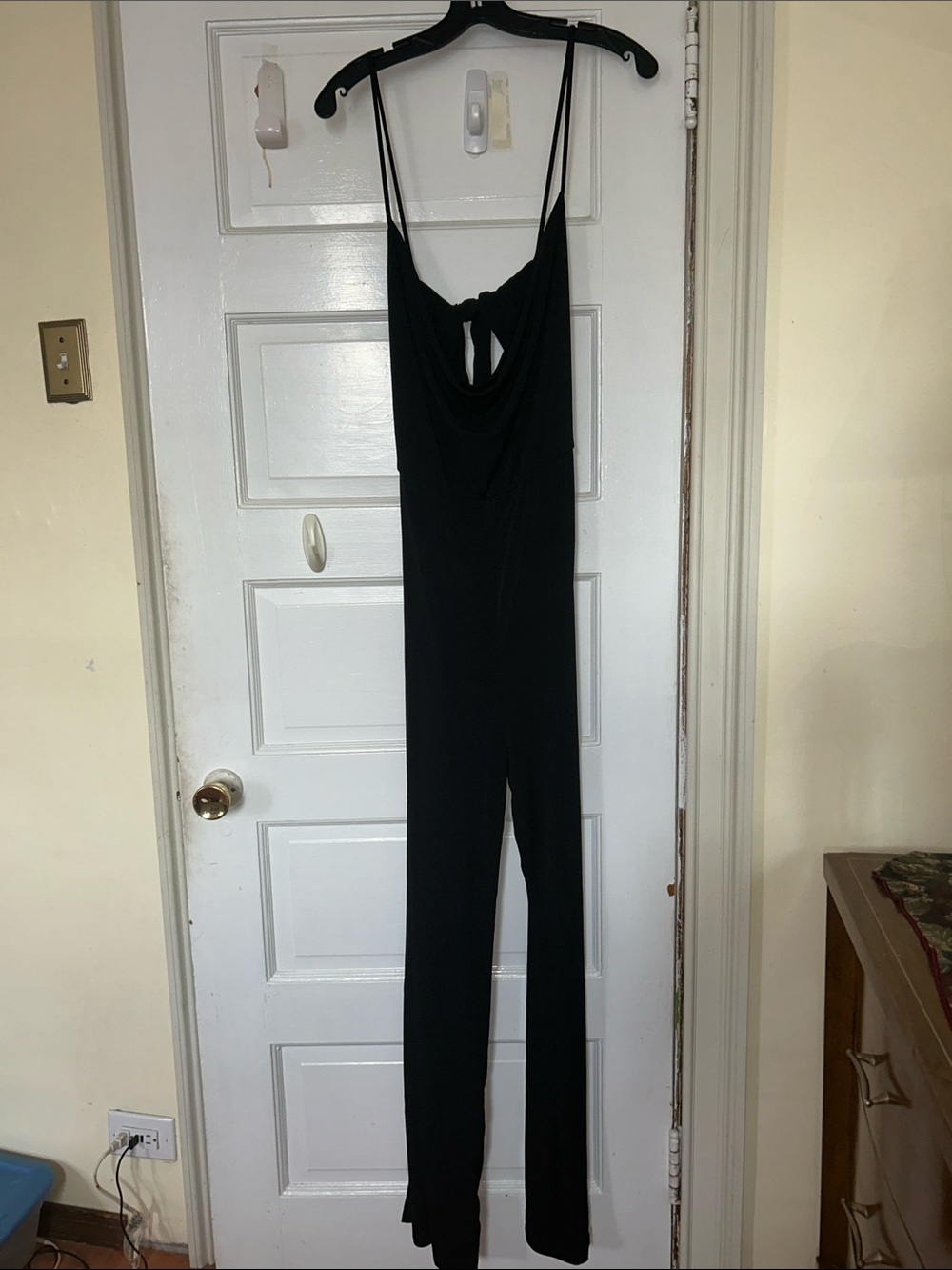 Women's Black Spaghetti-Strap Jumpsuit with Open Back & Tie